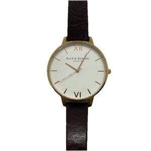 Olivia Burton Sunray Watch Women Rose Gold Tone Brown Leather Band White Face